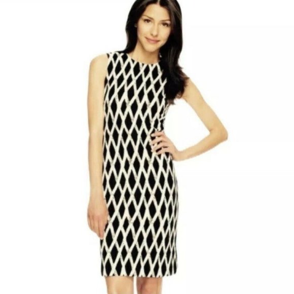 J. McLaughlin Black White Sleeveless Sheath Dress